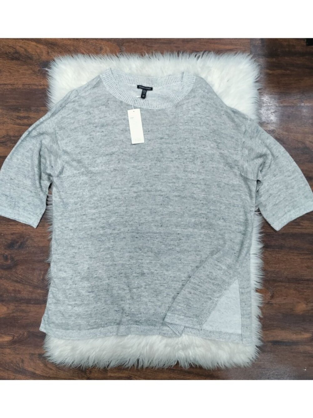 NWT Eileen Fisher Organic Linen Melange Lagenlook SZ L Mock Artsey Sweater Gray - Picture 3 of 14
